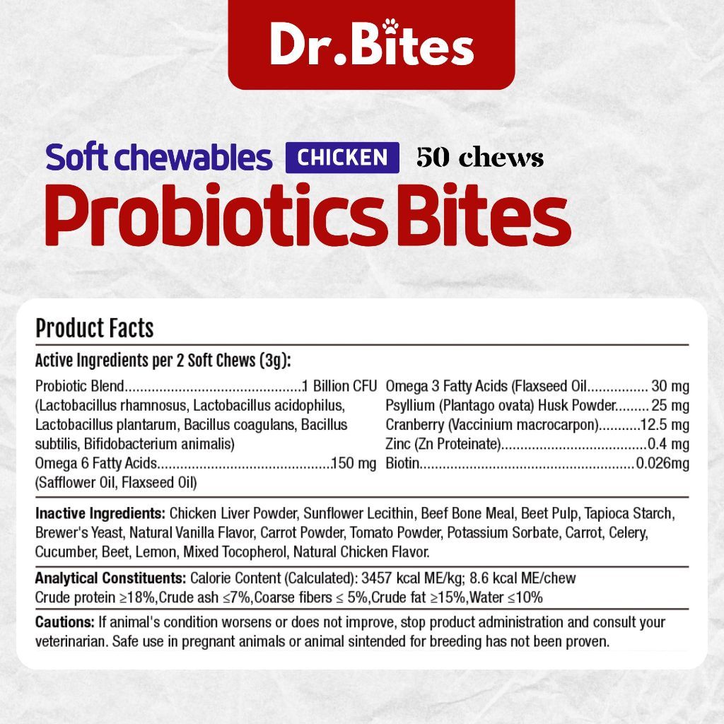 Dr. Bites Probiotics Bites Soft Chews 50 Chews (75g)