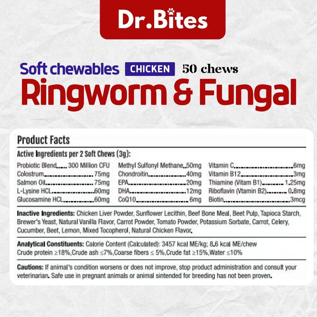 Dr. Bites Ringworm + Fungal and Skin Infections Soft Chews 50 Chews (75g)