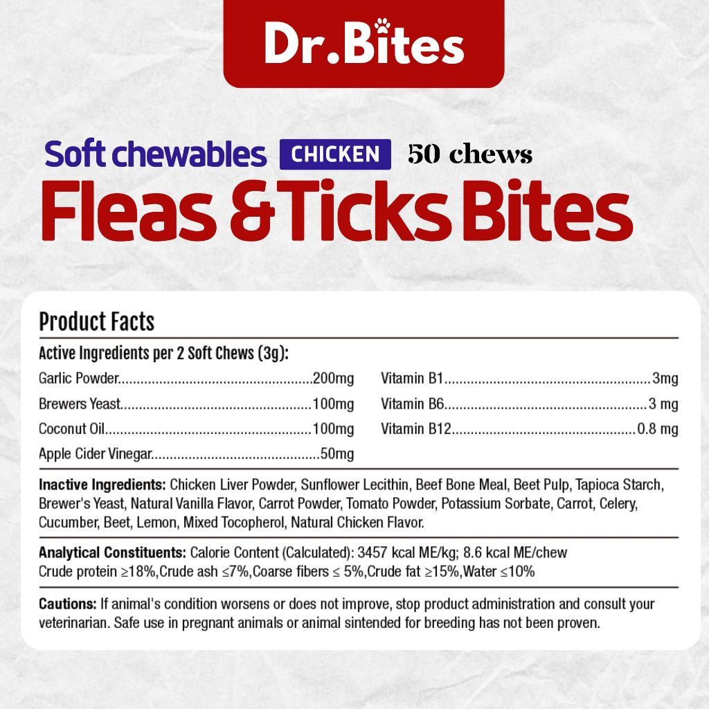 Dr. Bites Flea & Tick Bites Soft Chews 50 Chews (75g)