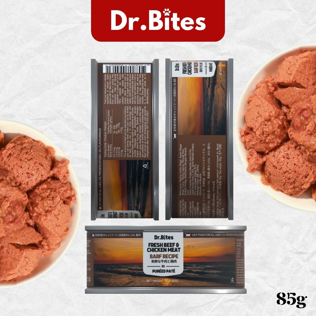 Dr.Bites Cat Canned Food [85g] BARF Recipe Pureed Pate Real Meat 85g