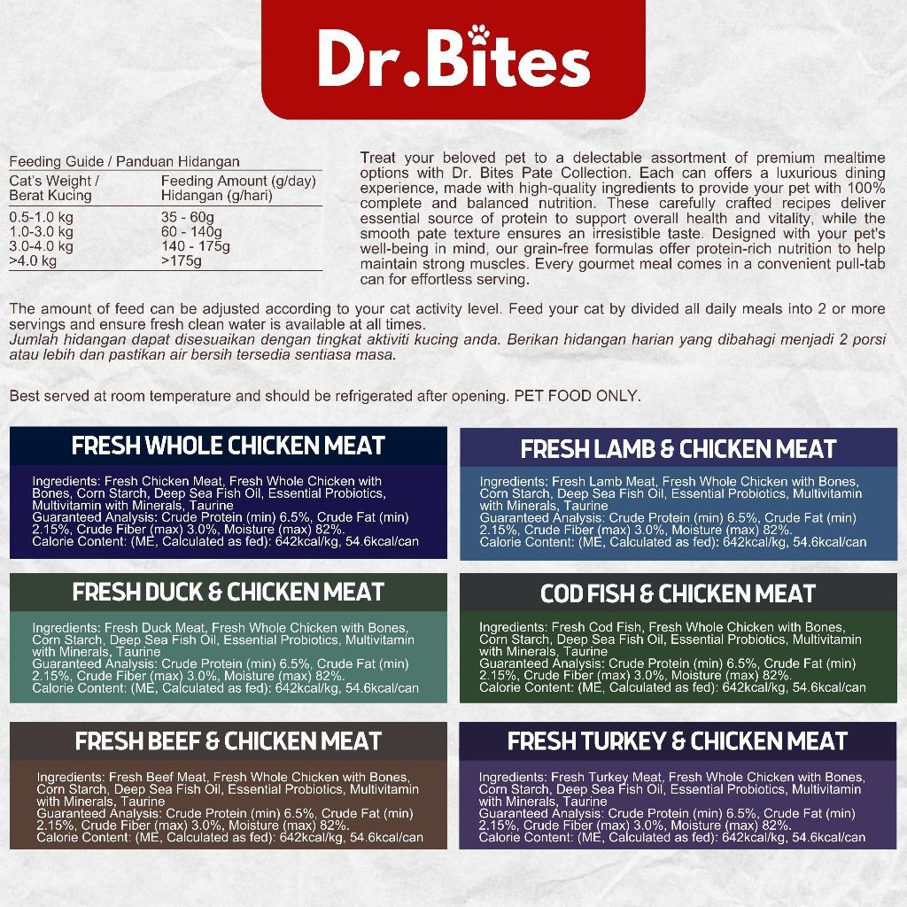 Dr.Bites Cat Canned Food [85g] BARF Recipe Pureed Pate Real Meat 85g