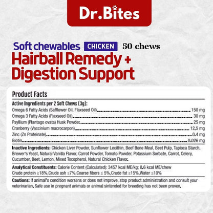 Dr. Bites Hairball Remedy + Digestion Support Bites Soft Chews 50 Chews (75g)